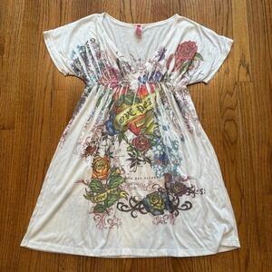 Belezza Y2K printed mini dress with low V-neck size medium